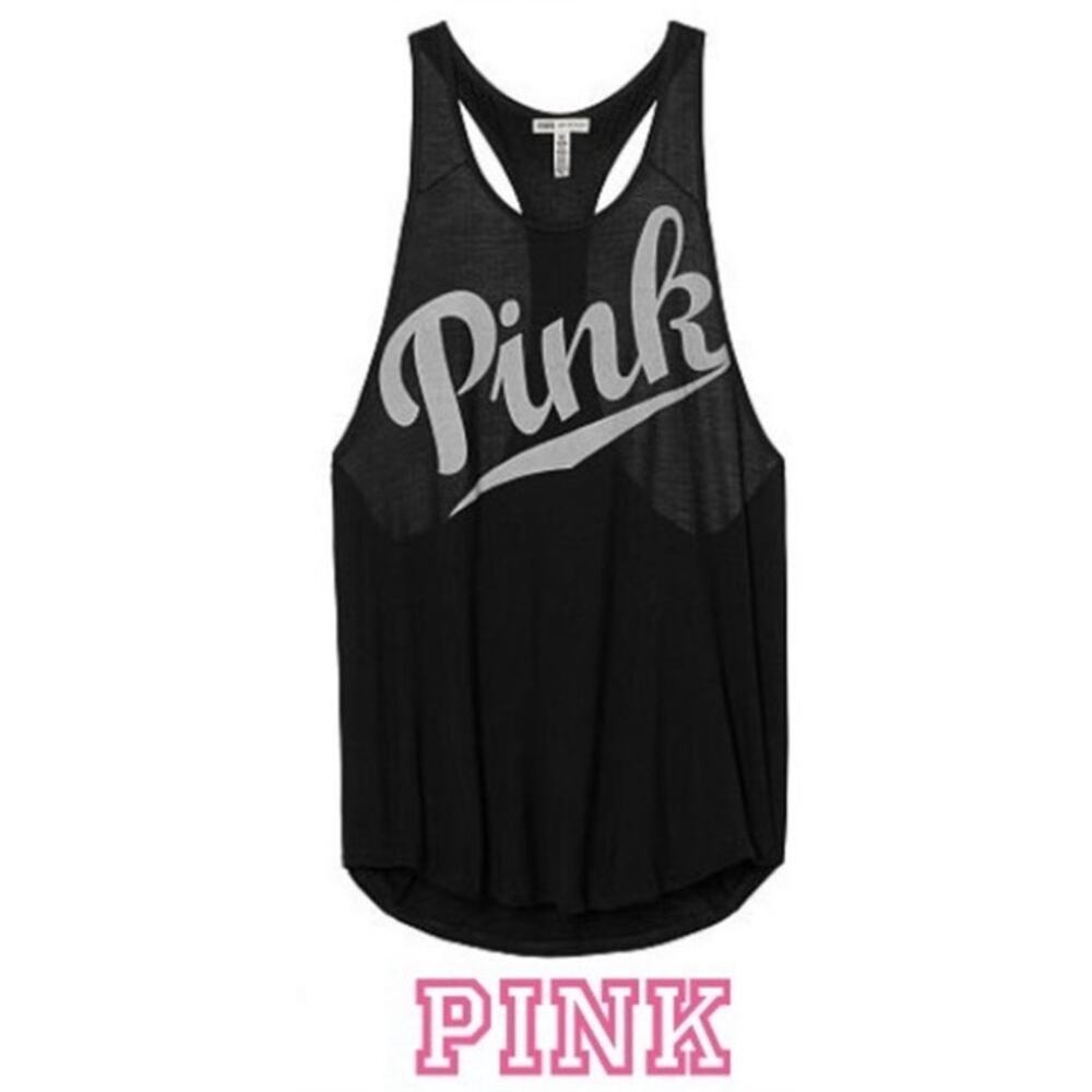 Victoria's Secret PINK Racerback Tank Top Black Super Soft Sz M Medium Yoga